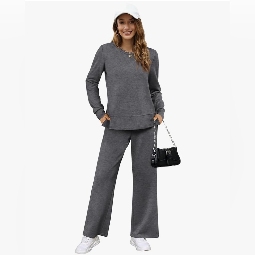 NWOT OFEEFAN Comfy 2-Piece Loungewear Set With Top and Wide Leg Pants Size - S‎